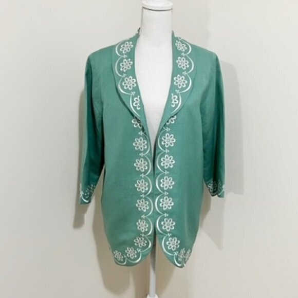 Bob Mackie Jackets & Blazers - Bob Mackie Linen Blend Green Embroidered Jacket Wearable Art Size M